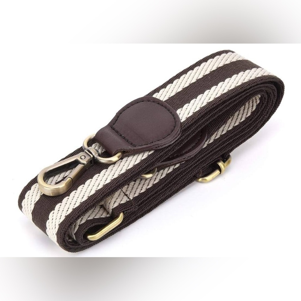 Heepdd | Woven Ribbon with Leather Ends Adjustable Brown Crossbody Strap NEW
